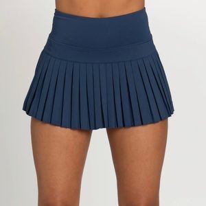 Navy Blue Gold Hinge Pleated Skirt